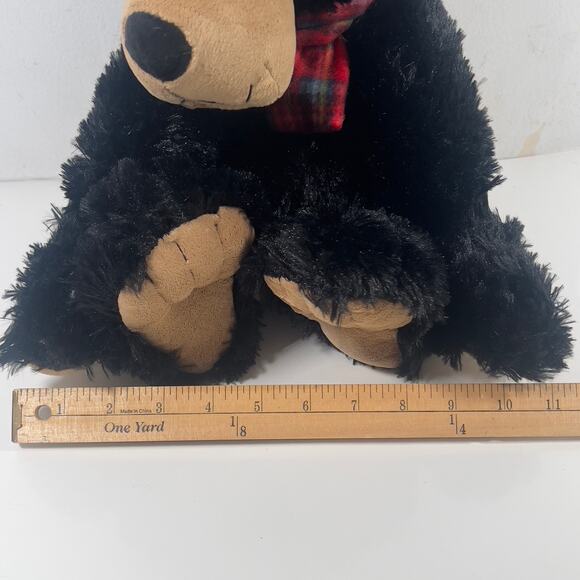 Amerll Black Soft Cuddly Sitting Bear with Plaid Scard Large Snout Plastic Eyes - Picture 11 of 13